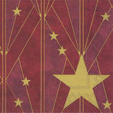 Art Deco stílusú, arany színű csillaggal díszített, extra minőségű, természetes úton fehérített, három rétegű, bordó színű karácsonyi papírszalvéta